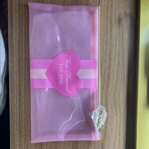 Too Faced Pink Clear Makeup Pouch with Gold Zipper